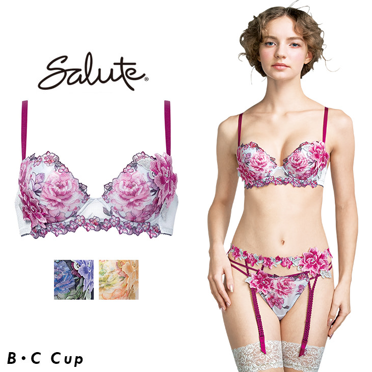 サルート Salute ブラジャー プッシュアップブラ 3/4 BCカップブラ 下着 ランジェリー ワコール Wacoal 花柄 フラワー柄 スワロフスキー セクシー 21シリーズ btj421