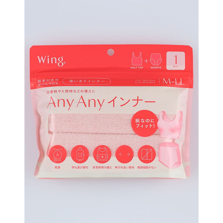 ワコール Wacoal Wing ウイング 使いきりインナー 使い捨て ブラショーツセット ANYANY 1組セット 防災 災害 入院 cw1001