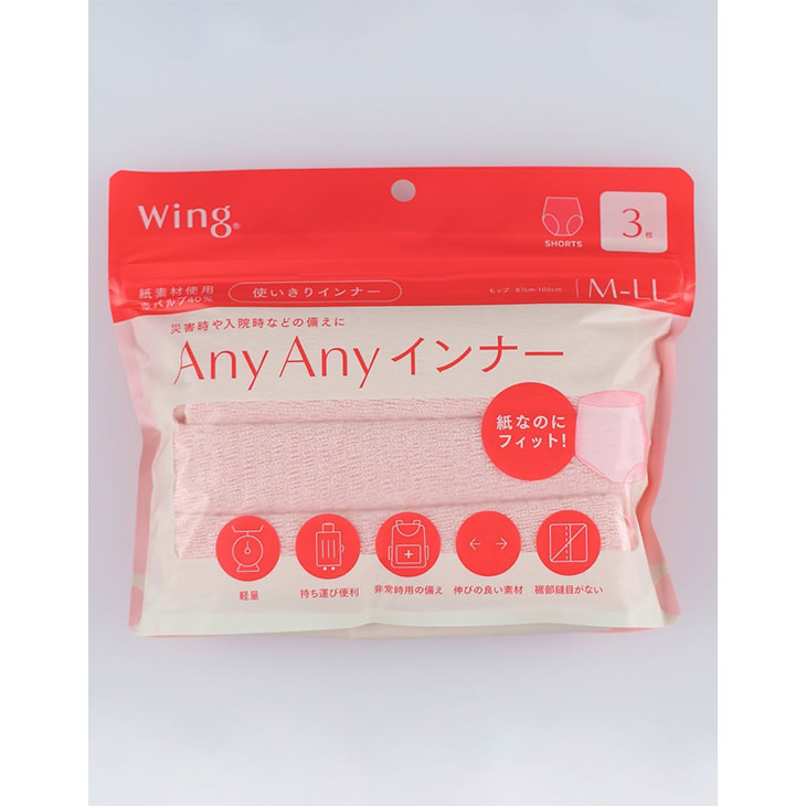 ワコール Wacoal Wing ウイング 使いきりショーツ 使い捨てパンツ 紙パンツ ANYANY 3枚セット 防災 災害 入院 旅行 出張 cw2001