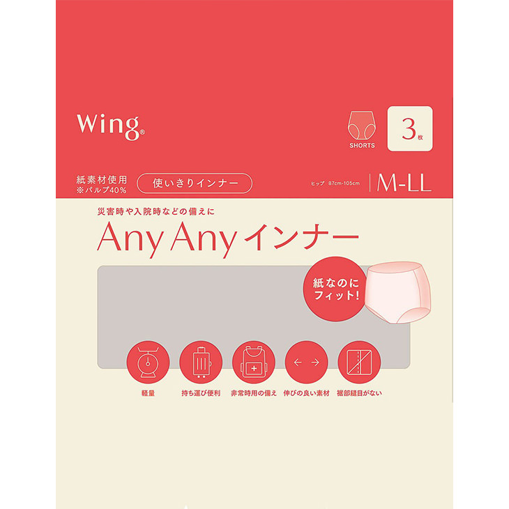 ワコール Wacoal Wing ウイング 使いきりショーツ 使い捨てパンツ 紙パンツ ANYANY 3枚セット 防災 災害 入院 旅行 出張 cw2001