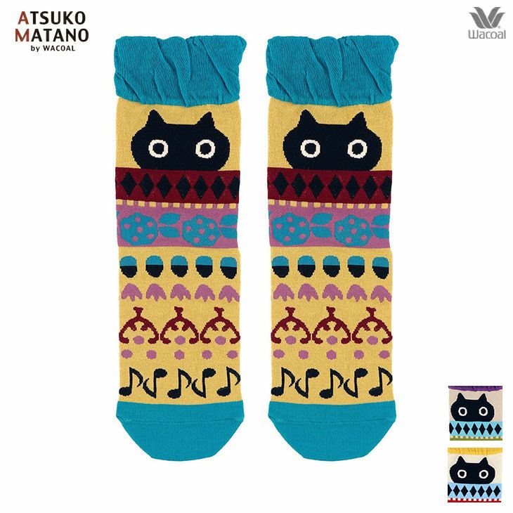 新品タグ付き　マタノアツコ　ルームウェア　ワンピース　猫　ソックス柄 Amazon | [ワコール] マタノアツコ ワンピース ルームウェア